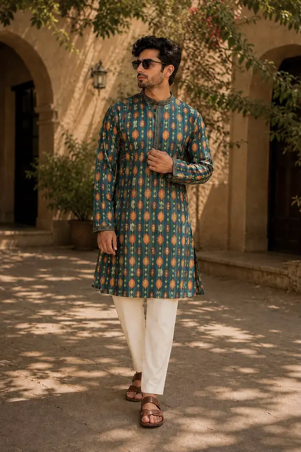 Traditional Men's Kurta Pajama | Heavy Silk Jacquard Embroidery Work