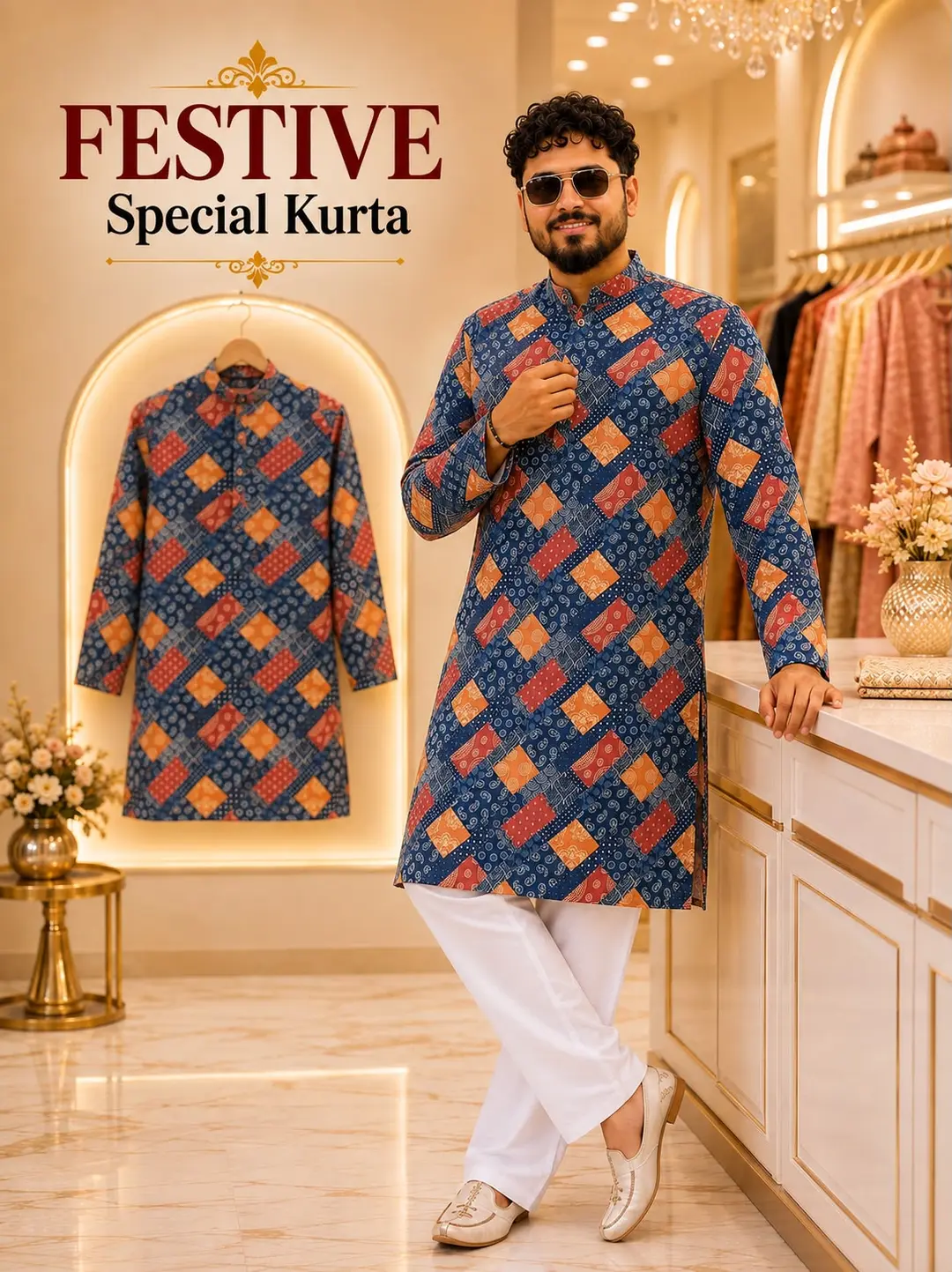 Men’s Traditional Cotton Printed Kurta Pyjama Set 1