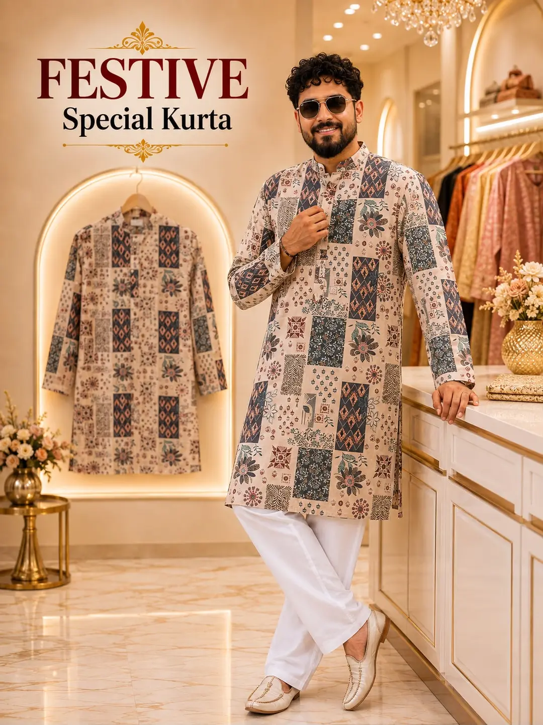 Traditional Printed Kurta Pyjama for Men 1
