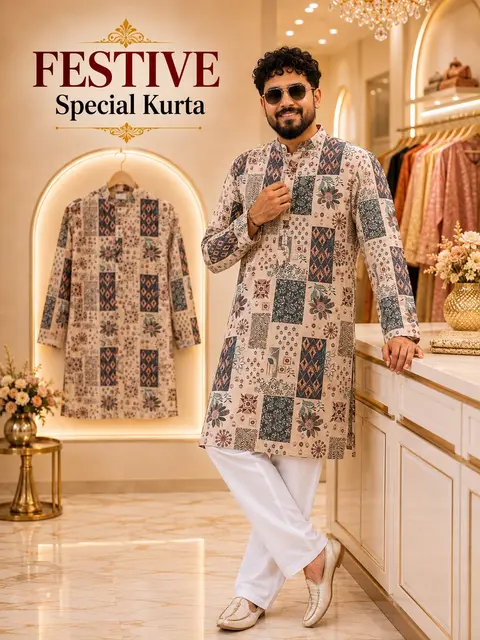Traditional Printed Kurta Pyjama for Men 1