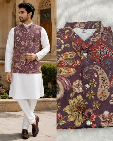 Elegant Malai Satin Kurta Pant with Sequins Koti 1