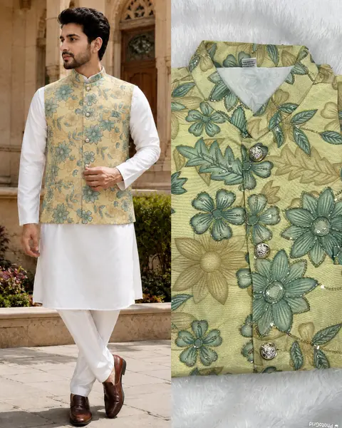 Men’s Designer Kurta Pant Koti Set | Traditional Festive Wear 1