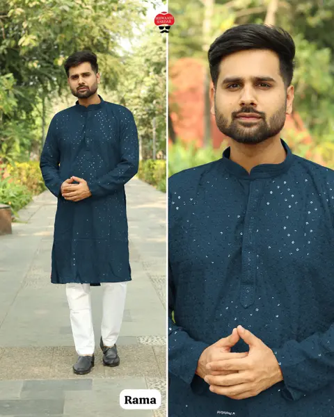Men’s Chikan Work Kurta With Sequins in Heavy Rayon Fabric 4