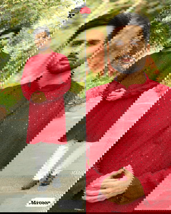 Men’s Chikan Work Kurta With Sequins in Heavy Rayon Fabric