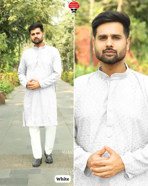 Men’s Chikan Work Kurta With Sequins in Heavy Rayon Fabric 8