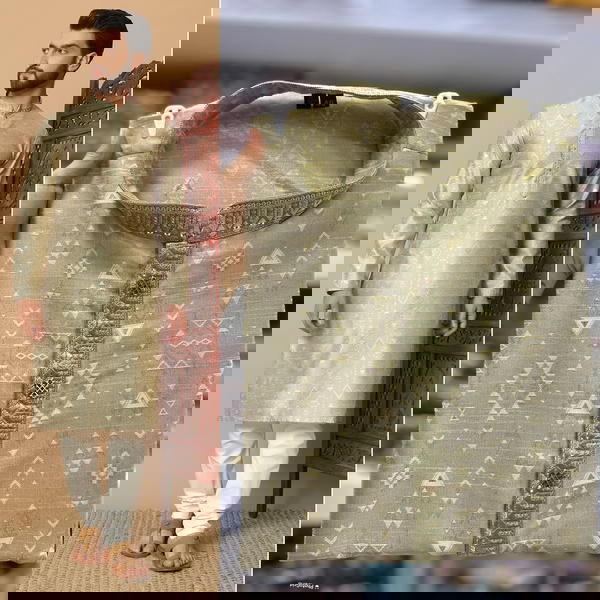 Designer Silk Kurta pajama with Embroidered Patti & Fancy Buttons