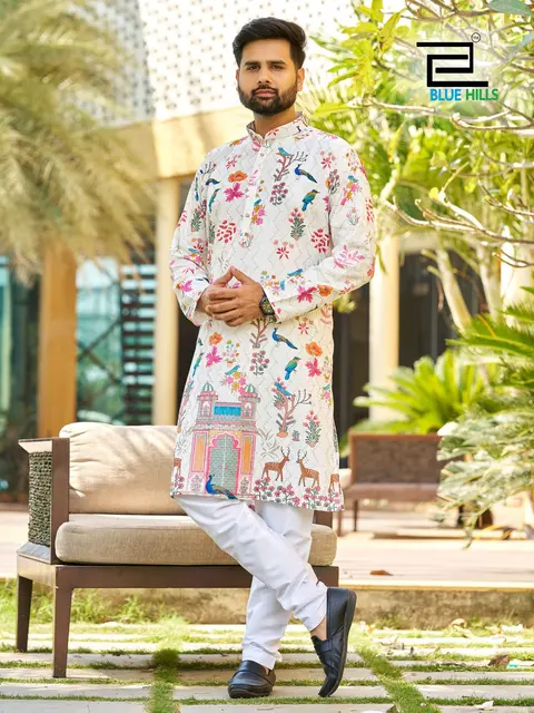 Viral printed white kurta pajama for men 2