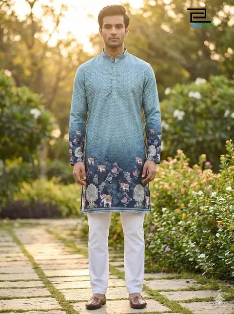 Blue elephant printed daaman work kurtas set 2
