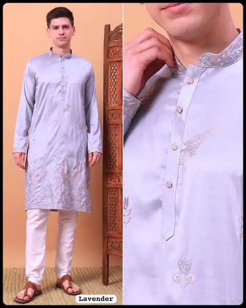Men’s Premium Silk Kurta with Embroidery & Sequins Work 3