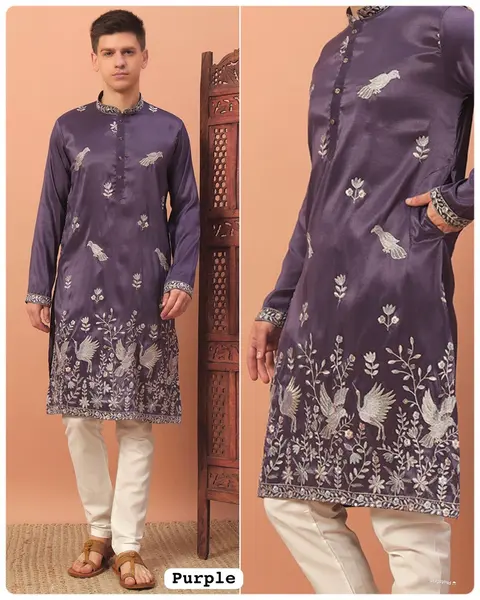Men’s Premium Silk Kurta with Embroidery & Sequins Work 9