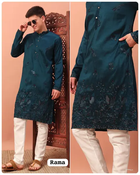Men’s Premium Silk Kurta with Embroidery & Sequins Work 7