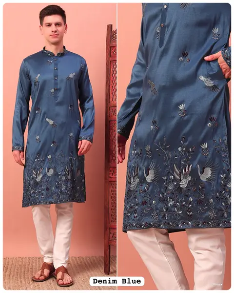 Men’s Premium Silk Kurta with Embroidery & Sequins Work 6