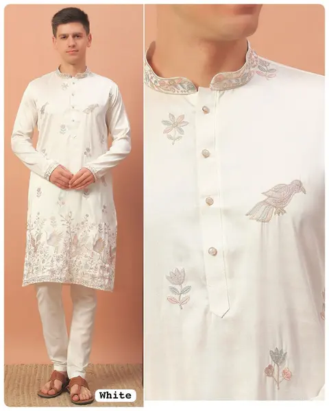 Men’s Premium Silk Kurta with Embroidery & Sequins Work 5