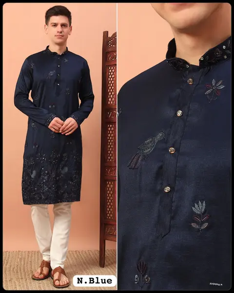 Men’s Premium Silk Kurta with Embroidery & Sequins Work 4