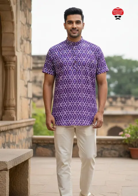 Modern Ethnic Short Kurta for Men – Printed Cotton 2