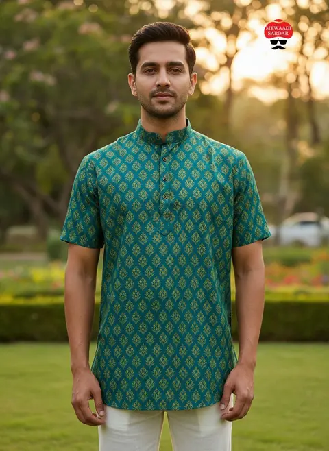 Men’s Festive Short Kurta with Modern Ethnic Print 2
