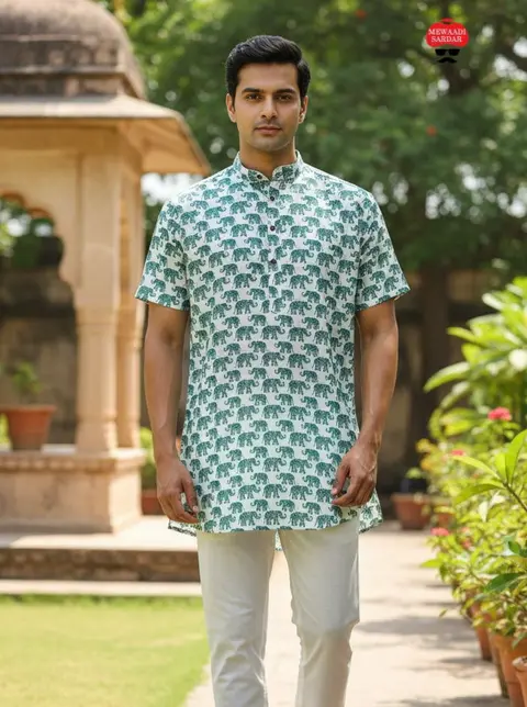 Premium Printed Cotton Short Kurta for Men 2