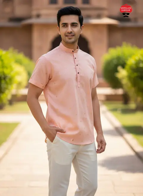 Men's Linen Cotton Short Kurta with Jacquard Butta – Premium Summer Collection 9
