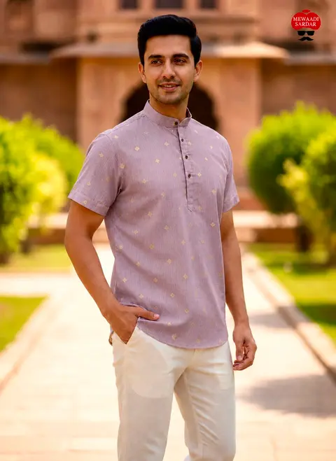 Men's Linen Cotton Short Kurta with Jacquard Butta – Premium Summer Collection 10
