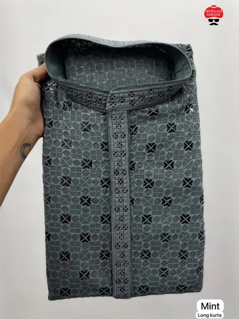 Lacknowi chikankari Long kurta Men's 9