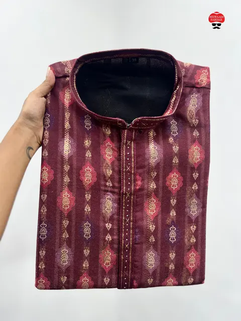 Designer Silk Jacquard Kurta Pajama for Men | Embroidery Work Festive Set 2