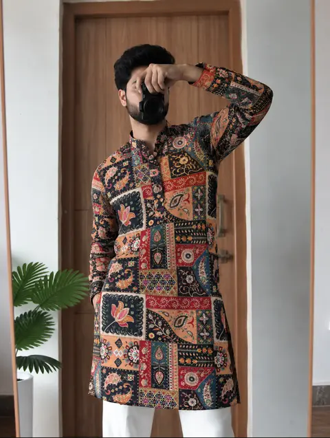 Black designer kurta with polo pants 2
