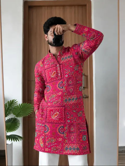 Pink designer kurta with polo pants 2
