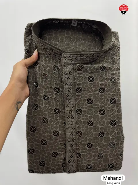 Lacknowi chikankari Long kurta Men's 1
