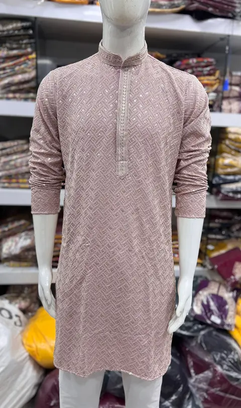 Premium rayon kurta pyjama with embroidery sequins 2