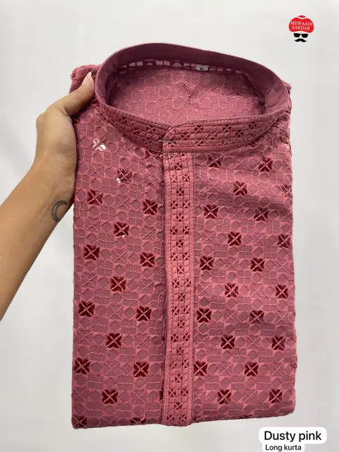 Lacknowi chikankari Long kurta Men's 8
