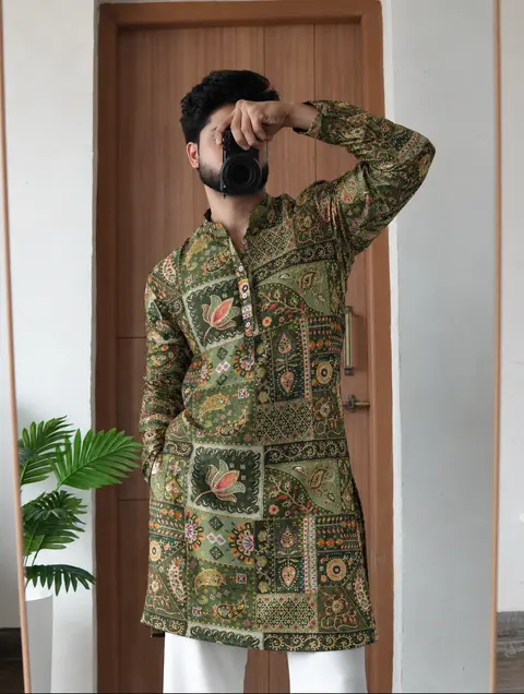 Green designer kurta with polo pants 2