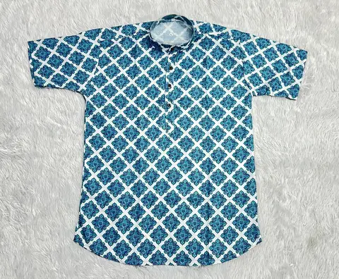 Men’s Cotton Ethnic Short Kurta – Printed Half Sleeve Design 2