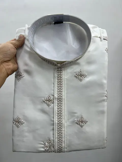 Men’s Royal Silk Kurta Pyjama with Embroidery Sequins Work 5