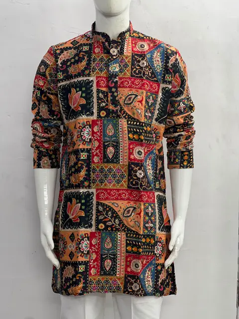 Black designer kurta with polo pants 1