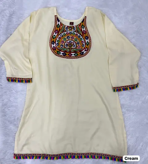 Women's Gamthi Embroidery Short Rayon Kurti with Real Mirror Work | Festive Navratri Top | Ethnic Short Kurti 5