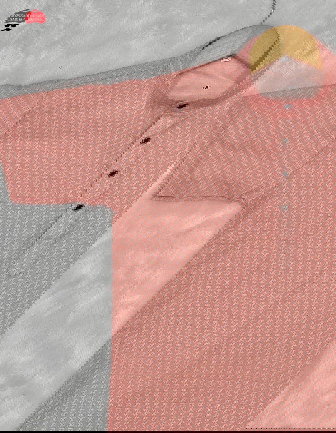 Men’s Printed Cotton Short Kurta – Half Sleeve Festive Wear 1