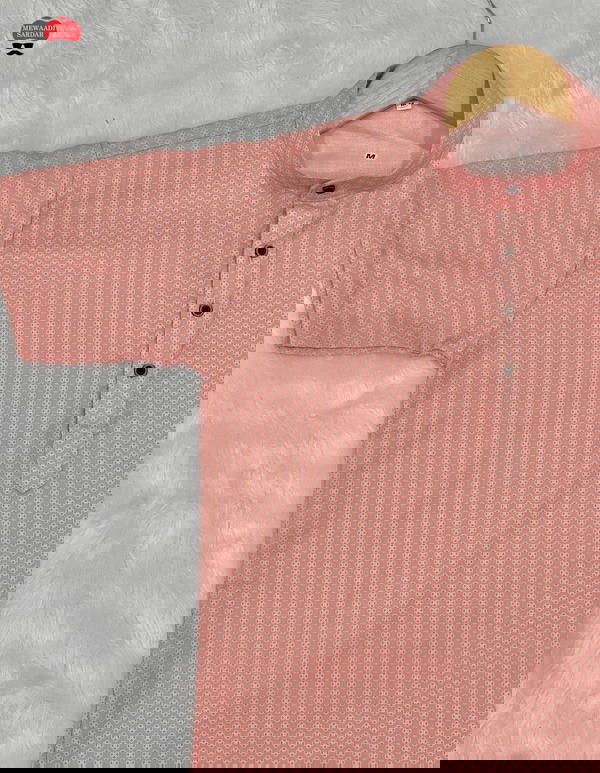 Men’s Printed Cotton Short Kurta – Half Sleeve Festive Wear