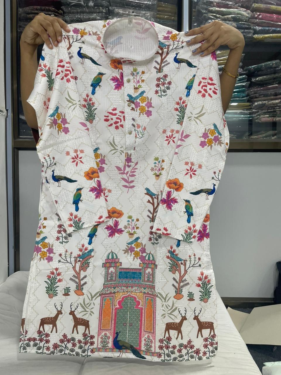 Viral printed white kurta pajama for men 1