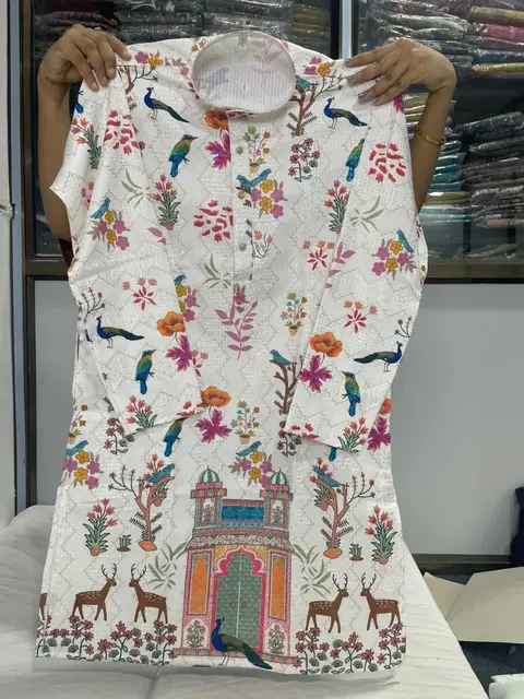 Viral printed white kurta pajama for men 1