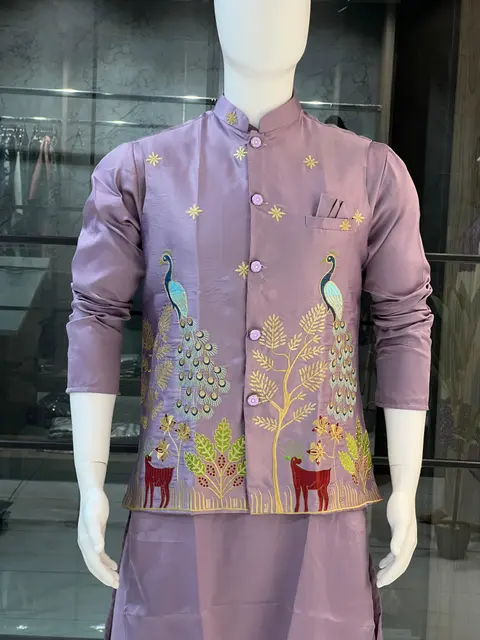 Men’s Kurta Koti Pyjama Set with Heavy Embroidery 4
