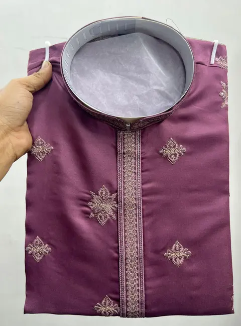 Men’s Royal Silk Kurta Pyjama with Embroidery Sequins Work 6