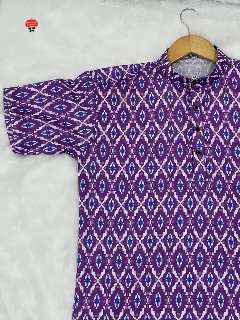 Modern Ethnic Short Kurta for Men – Printed Cotton 1