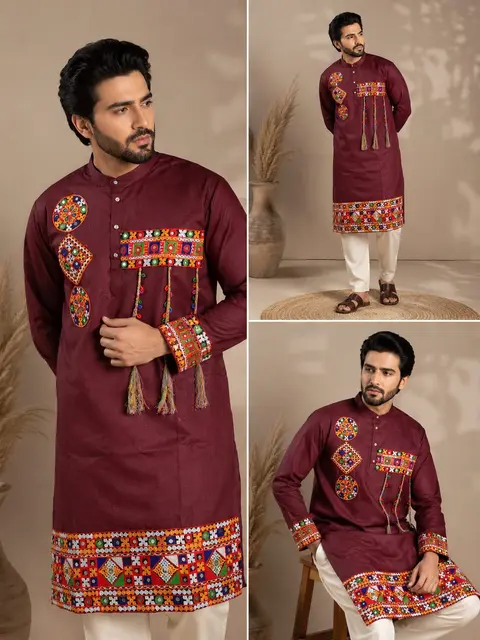 Navratri Special Gamthi Work Kurta with Real Mirror | Men’s Ethnic Wear 1