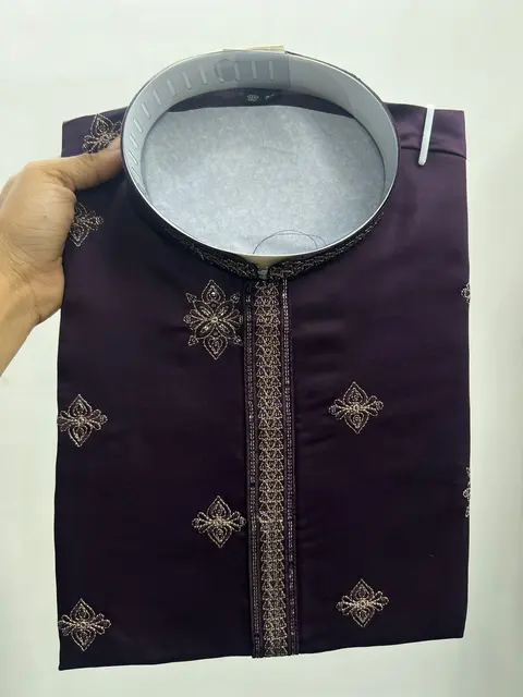 Men’s Royal Silk Kurta Pyjama with Embroidery Sequins Work 8