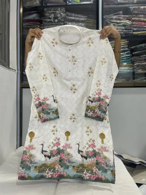 White peacock Printed daaman work kurtas 1