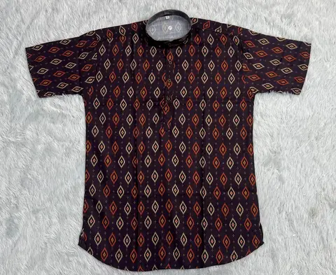 Men’s Festive Cotton Kurta – Printed Half Sleeve Short Kurta 2