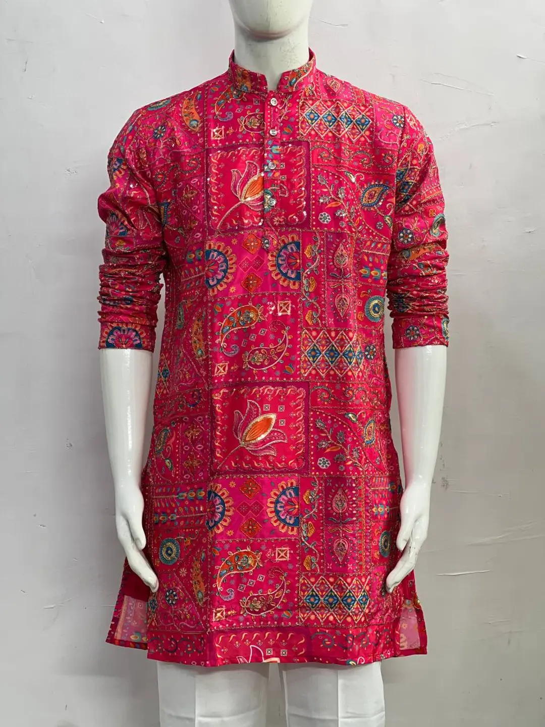 Pink designer kurta with polo pants 1