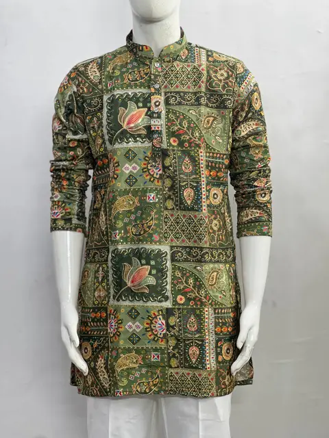 Green designer kurta with polo pants 1