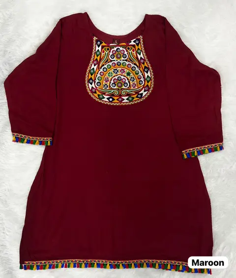 Women's Gamthi Embroidery Short Rayon Kurti with Real Mirror Work | Festive Navratri Top | Ethnic Short Kurti 2