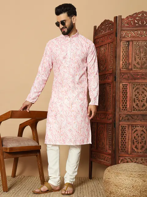 Premium Linen Cotton Kurta pyjama with Sequins Work 3